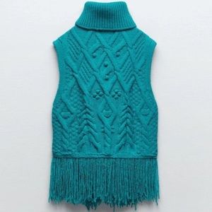 Zara Turquoise Turtleneck Sleeveless Sweater
